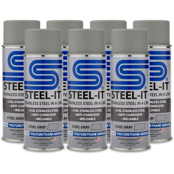 Steel-It 1002D Polyurethane Aerosol, Industrial Paint Coatings, Weldable, Easy to Apply - Steel Gray (7 Pack)