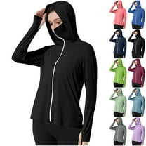 HVOBTTY Women's Fashion Clothing, Rain Jacket Women, Ladies Solid Color Long Sleeve Hooded Thumb Buckle Sun Protection Clothing Dark Gray S