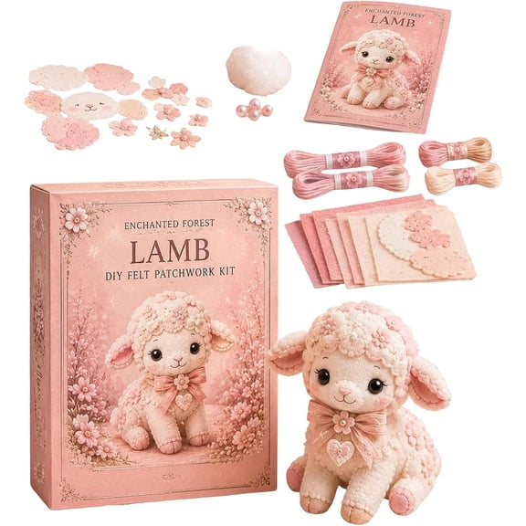 Pink Woodland Friends DIY Felt Patchwork Kit, Pastoral Wild Creatures Handicraft Activity, Manual Tailoring Bundle for Cute Ornament Shelf Decor, Quilting Crafting Creative Gift Projects