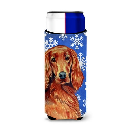 

Caroline s Treasures LH9299MUK Irish Setter Winter Snowflakes Holiday Ultra Hugger for slim cans Slim Can multicolor