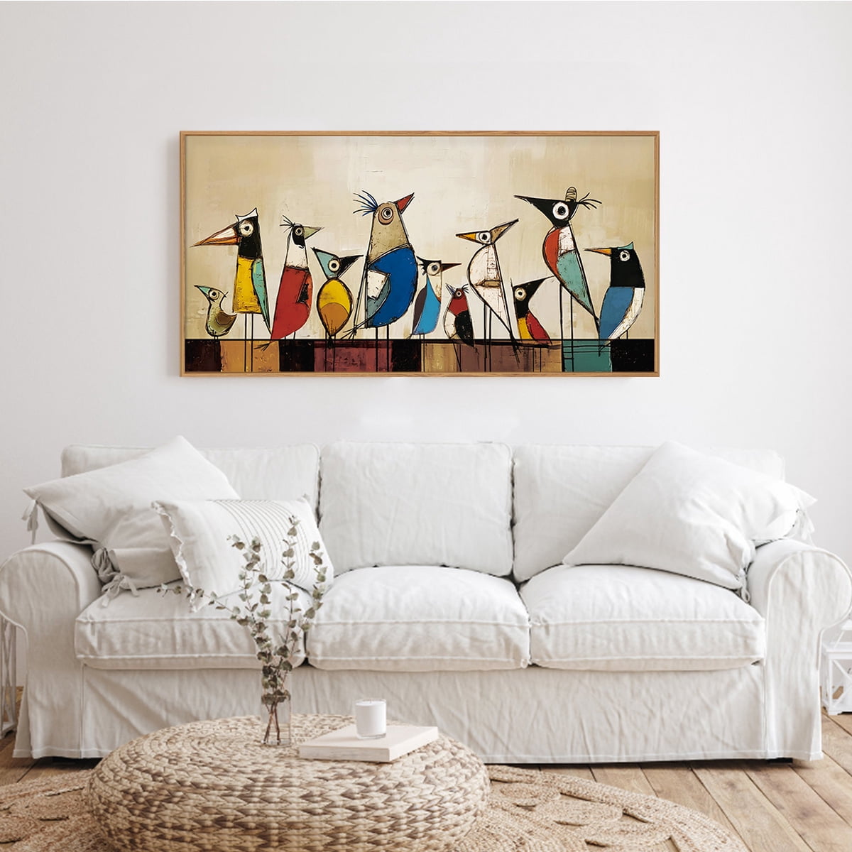 TOARTi Bird Framed Canvas Wall Art Abstract Colorful Birds Painting Modern Animal Wall Decor for Living Room Bedroom Office 20x40 Inch