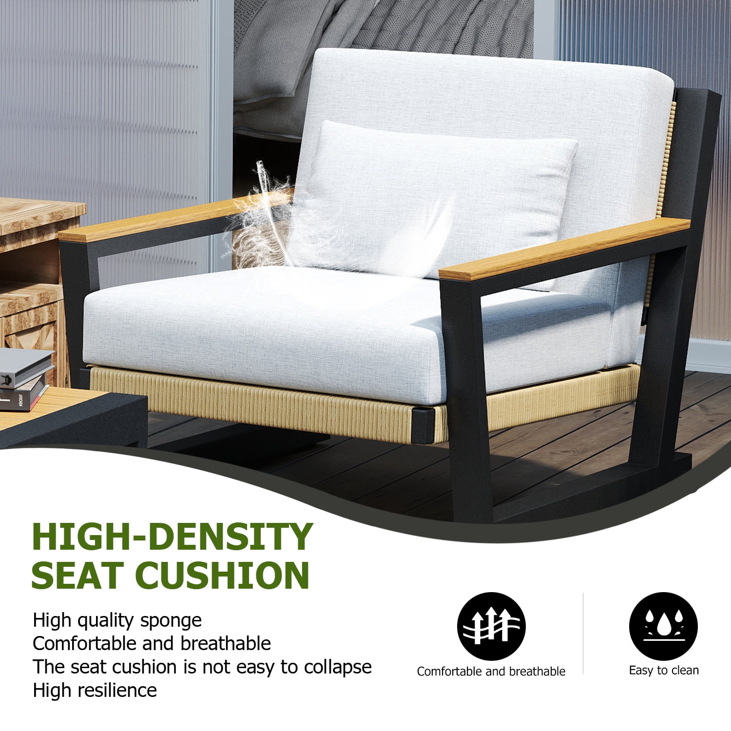 Aluminum Outdoor Patio Furniture Set 5 Seat, Patio Conversation Set with Durable Mesh Rope Weaving, Wide Armrests and Seats, Metal Sofa Set for Patio Yellow