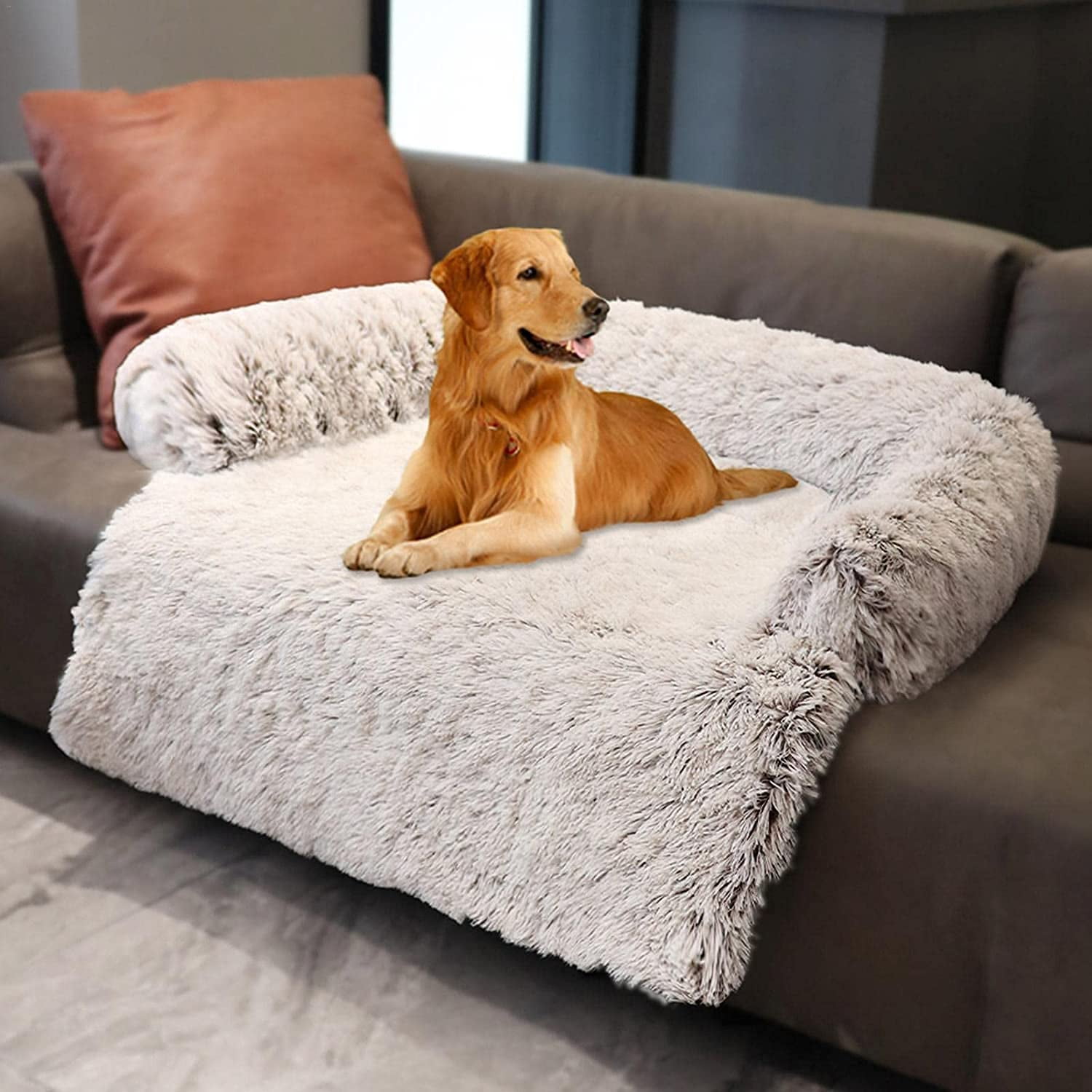 Soft Plush Dog Mat Sofa Calming Dog Bed Ultra Soft Fur Pet Beds Soft Washable Pad Blanket Cushion Furniture Cover Protector Pet Bed for Dogs and Cats S Beige Walmart