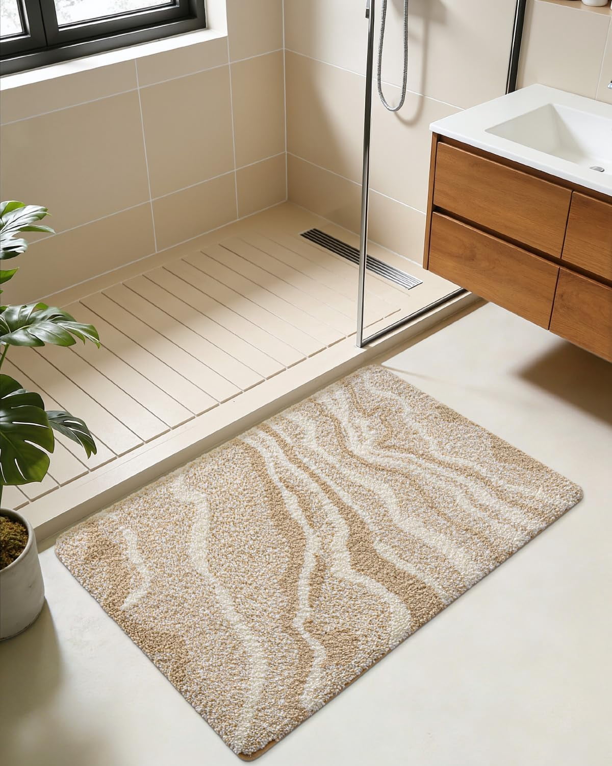 Bathroom Rug Mat 24x36, Soft and Absorbent Marble Bath Mat, Non Slip Machine Washable Bath Rugs for Shower Floor, Tub, Sink, Grey and White
