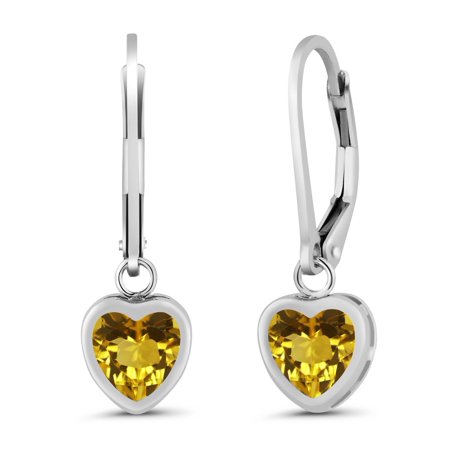 1.44 Ct Heart Shape Yellow Citrine 925 Sterling Silver Earrings