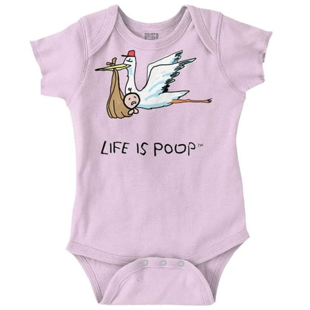 

Life Is Poop Carried Stork Humorous Newborn Baby Boy Girl Romper Brisco Brands