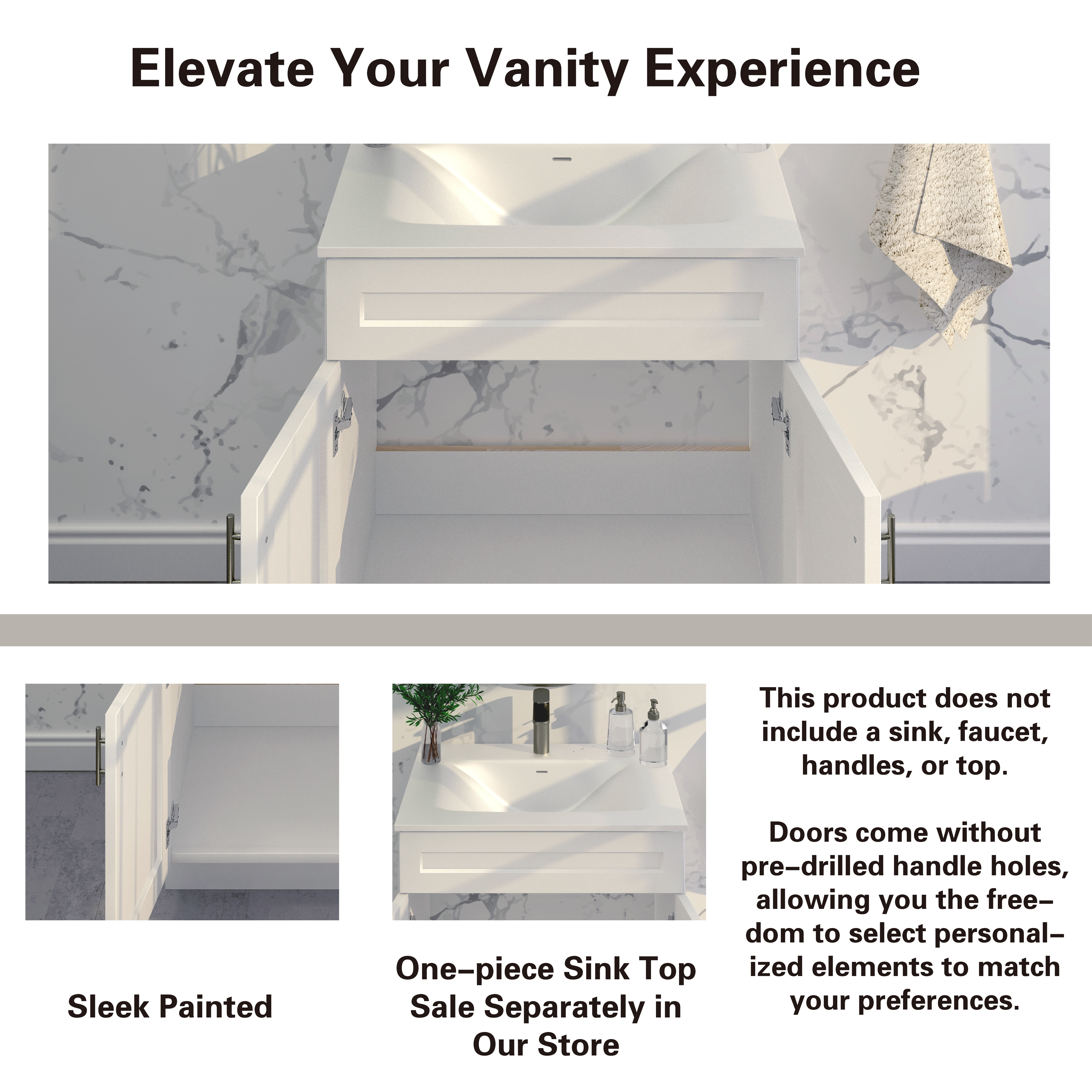White Shaker Sink Base Bathroom Vanity Ready-to-Assemble Cabinet 24" Width
