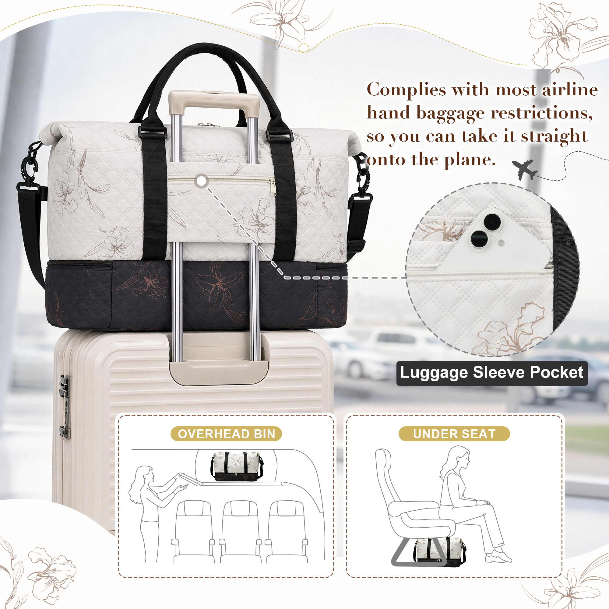 Gynky Travel Duffle Bag Women Floral Weekender Bag photo 4