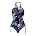 thumbnail image 4 of Kcodviy Women's Swimwear Tankini 2 Mesh Swimsuit Top Piece Normal Swimsuit Backless 2 Piece Printing Adjustable Print Color Padded Strap Women's Swim Shorts and Top Bathing Suits Vacation Beach Wear, 4 of 4