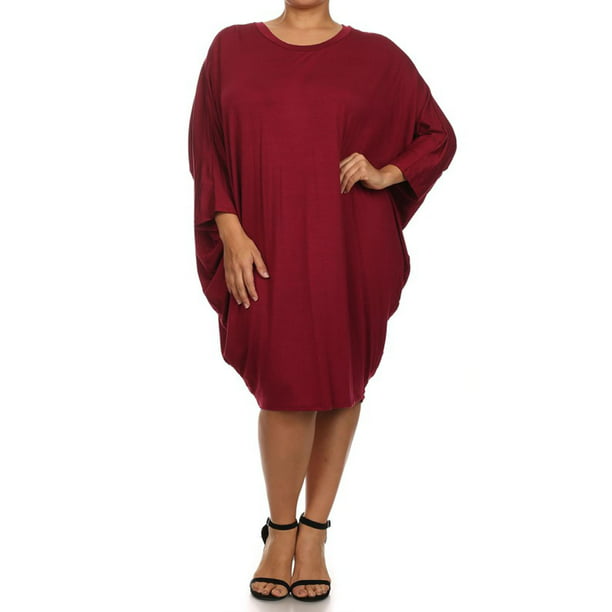MOA COLLECTION Women's Plus Size Solid Loose Fit 3/4 Dolman Sleeve ...