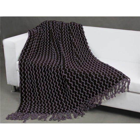 Chic Home TB5202-US Melucci Two Tone Chenille Finished Acrylic Throw Blanket with Ribbon Insertion, 50 x 60 in. - Purple