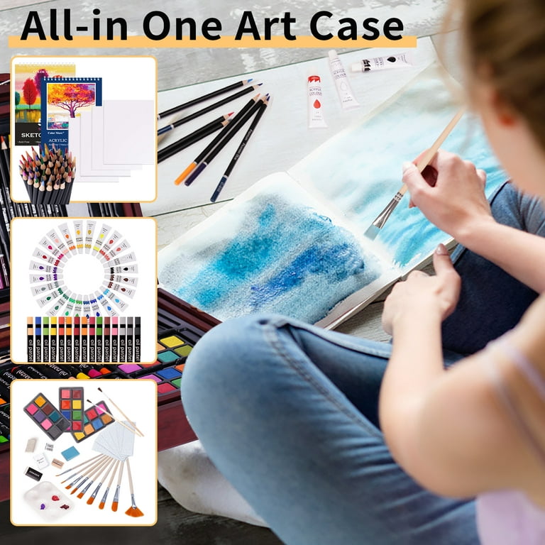 Art Supplies, 153-Pack Deluxe Wooden Art Set Crafts Drawing Painting  Coloring Supplies Kit with 2 A4 Sketch Pads, 1 Coloring Book, Creative Gift  Box for Adults Artist Beginners Kids Girls Boys 