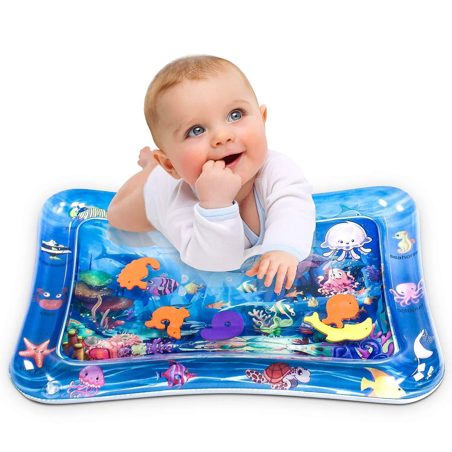 Cute Portable Bouncy Gift for Baby Boys & Girls Coordination Best Infant Toy for Fun Tummy Time & Brain Development Bundaloo Baby Water Play Mat Little Inflatable Activity Center for Strength 
