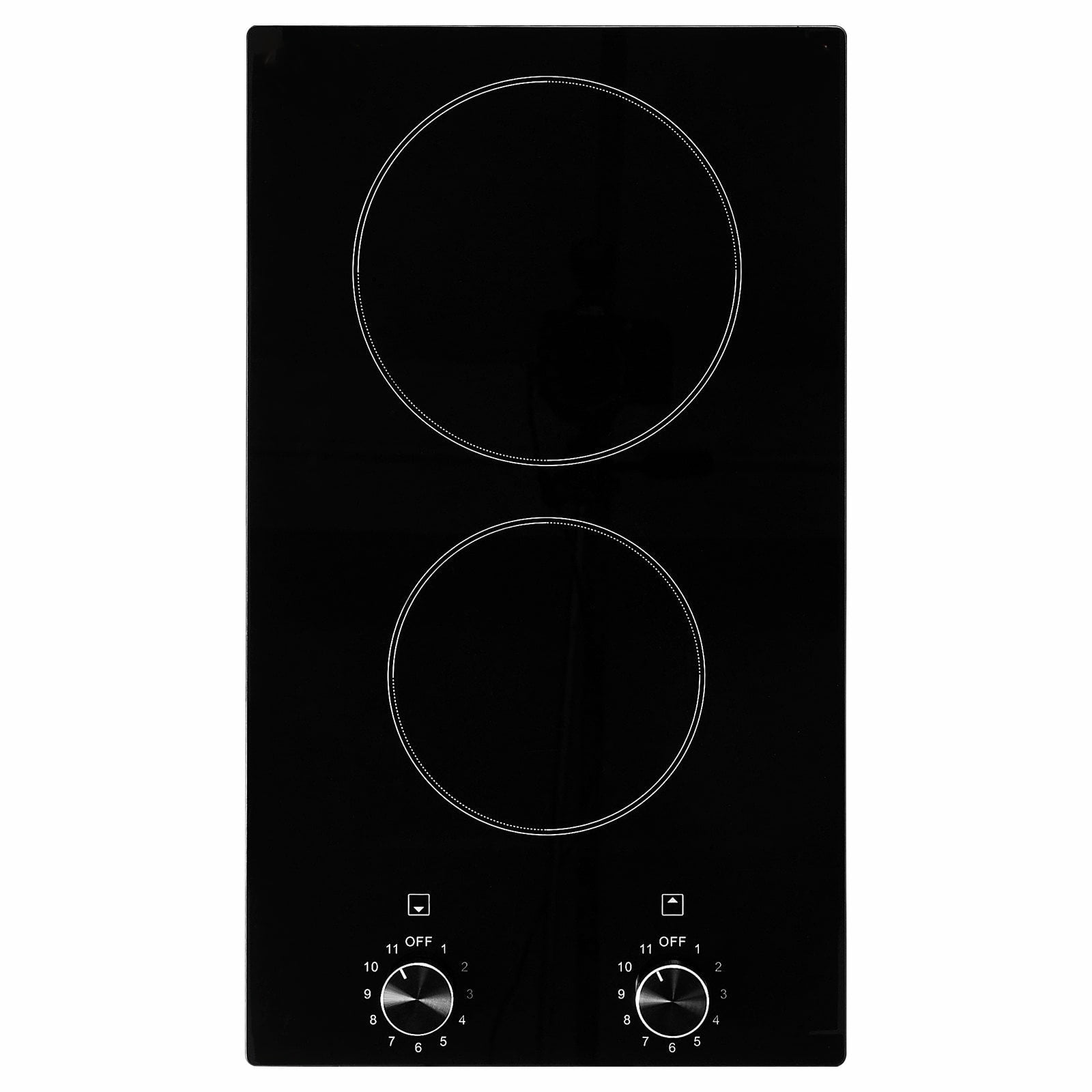 Electric Cooktop 12 Inch, 2 Burner Built-in Stove Top, 3000W Ceramic Radiant Cooktop, 11 Heat Levels, Knob Control, 220-240V Hardwire, for Kitchen Countertop