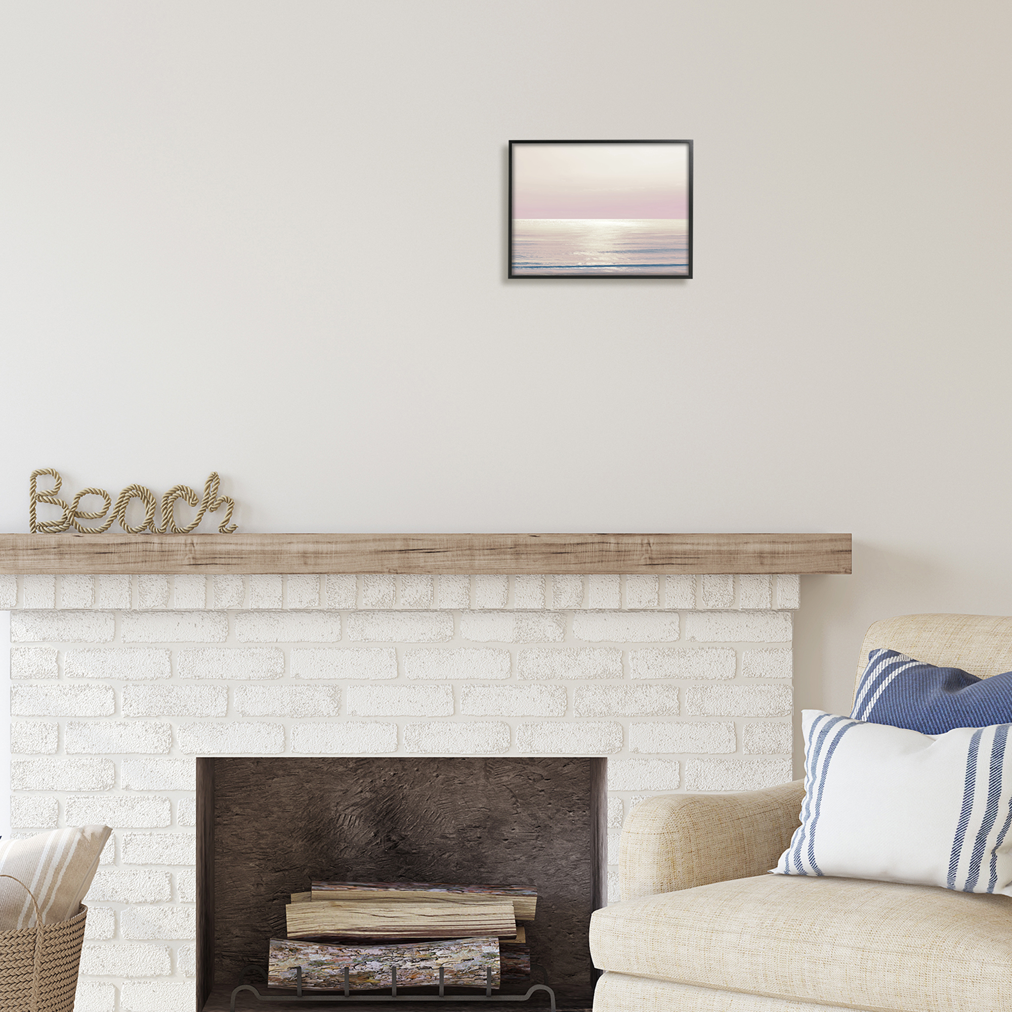 Stupell Industries Pastel Ocean Horizon Landscape Photography Black Framed Art Print Wall Art, 14 x 11