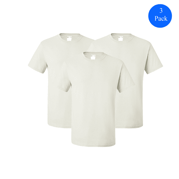 JERZEES Dri-Power Short Sleeve T-Shirt for Men, Rib Collar Casual White Tee, 3 Pack, S
