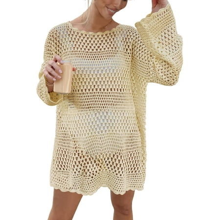 Crochet Cover Up for Women Swimsuit Summer Bathing Suit 2024 Swim Hollow Out Bikini Swimwear Mesh Knit Beach Dress