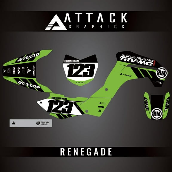 Attack Graphics Custom Renegade Complete Bike Graphics Kit for Kawasaki KLX140R 2025