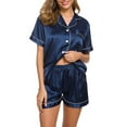 thumbnail image 4 of ZHENHONG Pajamas for Women, Silk Satin Pajamas Set Two-Piece Sleepwear Loungewear Button-Down Sets, Women's Sleepwear Blue, 4 of 6