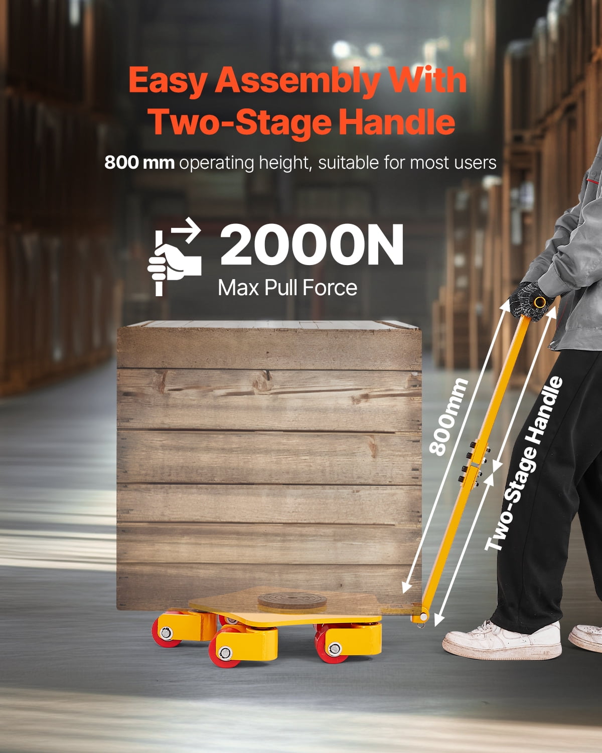 KFFKFF Equipment Dolly, 8800 lbs Equipment Moving Dolly, Equipment Transport Dolly with 360° Turning Capability and PU Pivot Wheels, Robust Industrial Equipment Transporter with Handle for Warehouse