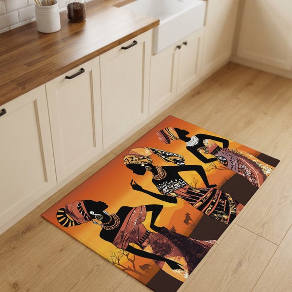 2x3ft Rectangle Rug,Black Woman Ethnic Style Washable Area Rugs Non-Slip Accent Rug Orange Gradient Gradient Soft Circle Carpet for Living Room Bedroom Home Office Decor