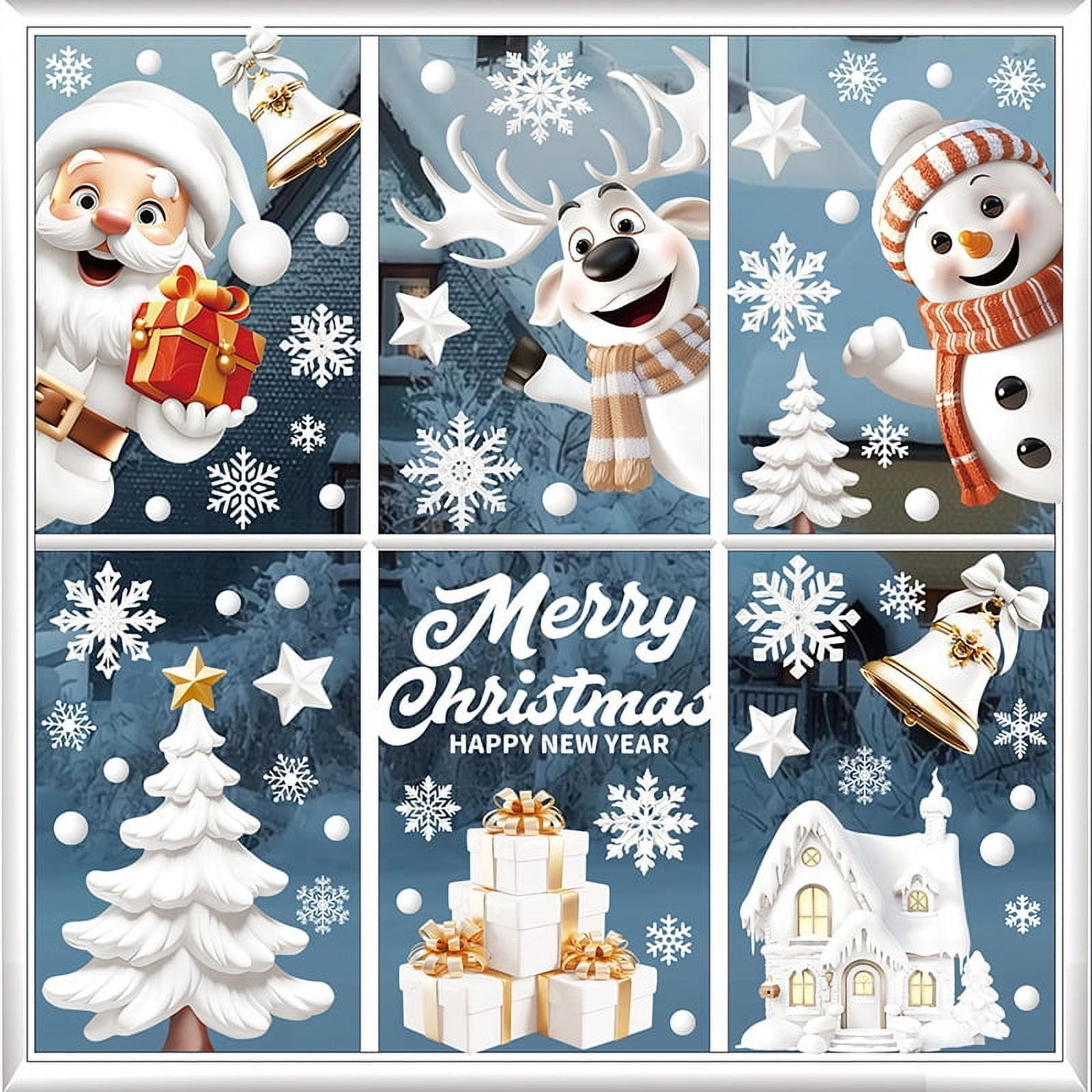 Glitter Snowflake Window Clings, 147PCS Silver Sparkling Christmas Window Clings Winter Wonderland Decorations for Home Christmas Party (Glitter Snowflake)