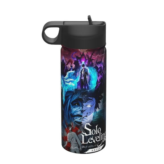 Bottle Solo Leveling Insulated Stainless Steel Wide Mouth Water Bottle With Straw, 18oz Portable Leak Proof Drinking Bottle For Sports School And Travel