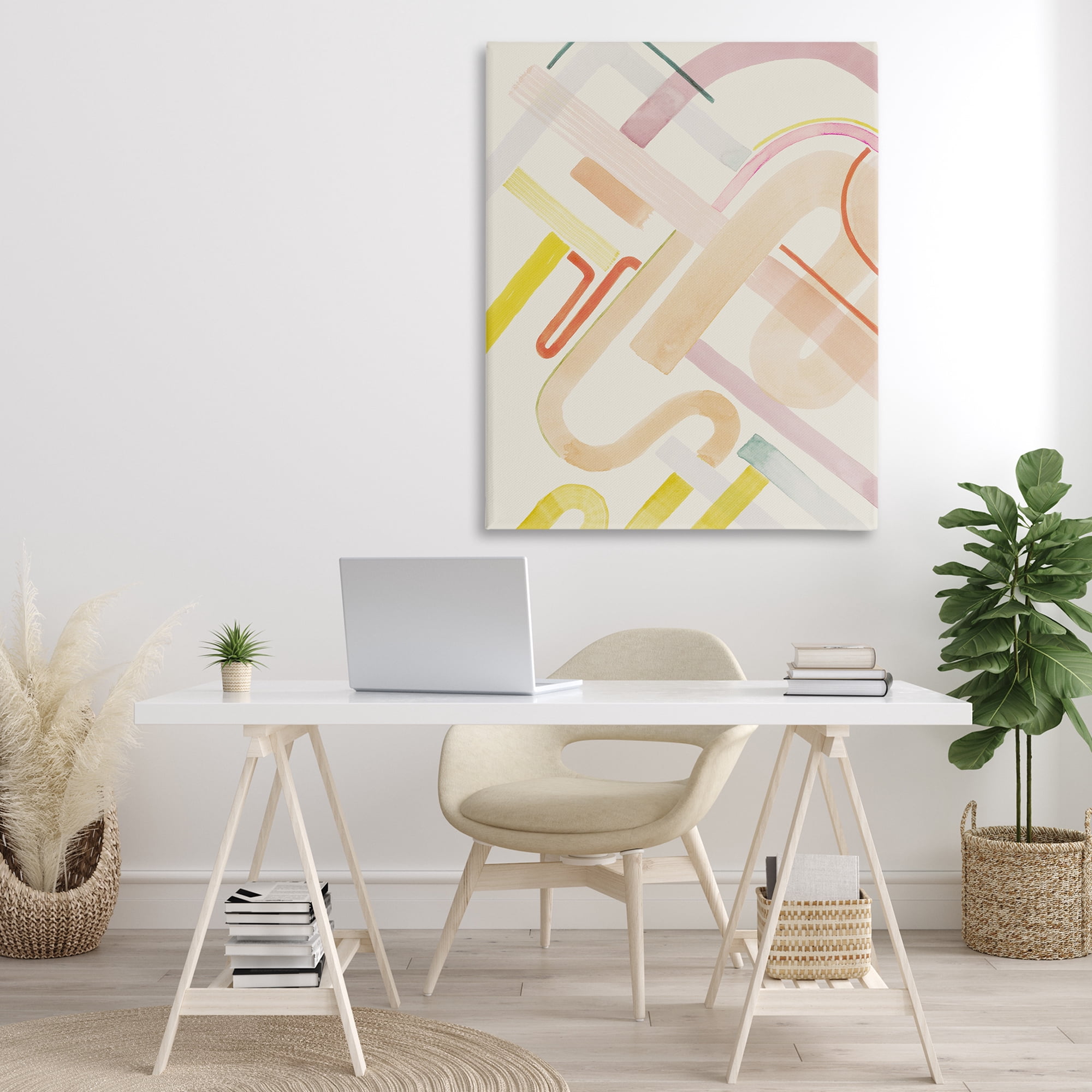 Stupell Industries Curved Forms Collage Abstract Painting Gallery Wrapped Canvas Art Print Wall Art, 36 x 48