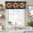 thumbnail image 2 of Green Brown Pattern Valance Curtain Retro Bohemian Square Abstract Geometric Window Valances Rod Pocket Short Curtains Window Treatments for Kitchen Bedroom Bathroom Laundry 60" x 14", 2 of 9