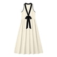 thumbnail image 4 of Yangnuo Women's Sleeveless V-Neck Maxi Dress with Black Contrast Bow Ladies Fashion Casual Linen Blend Loose Fit Flowy Long Dress, 4 of 5