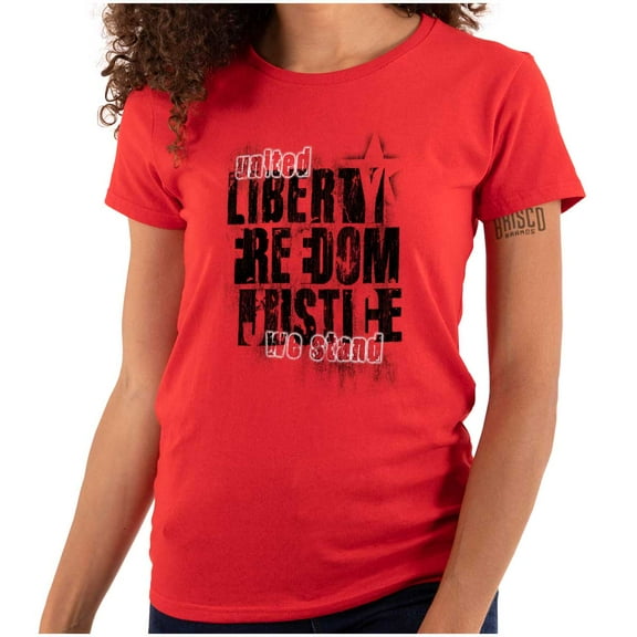 USA Pride Liberty Freedom and Justice Womens Fitted Plus Size Graphic Tee Brisco Brands 3X