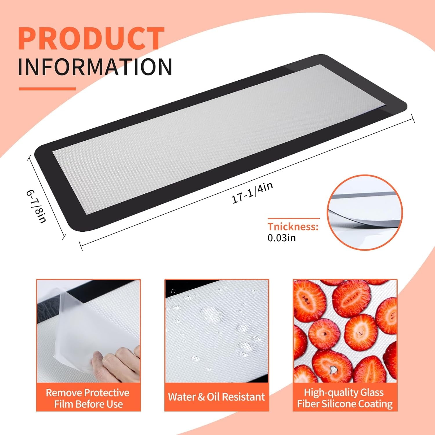 Topboutique Silicone Mats Freeze Dryer Trays Non-Stick Silicone Baking Mat Reusable Baking Sheet Drying Liners Trays Drying Liners for Kitchen,Dishwasher Safe,17 x 6.8 inch,5 Pcs Black