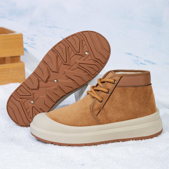 XIMIN Men's Winter Snow Boots Ankle Boots Suede Lace Up Fur Lined Short Boots Fuzzy Cozy Suede Leather Cold Weather Warm Outdoor Casual Ankle Boots