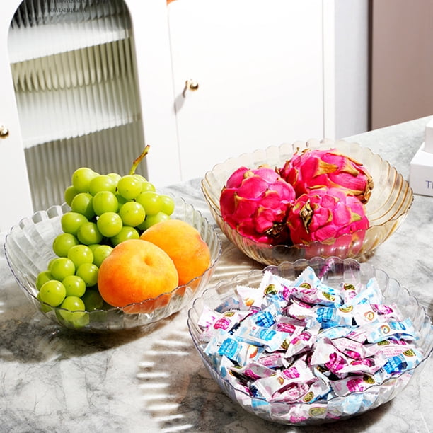 Juego de 2 cuencos de fruta de plástico transparente - Cuenco moderno ligero para aperitivos y decoración, diámetro de 8,66"