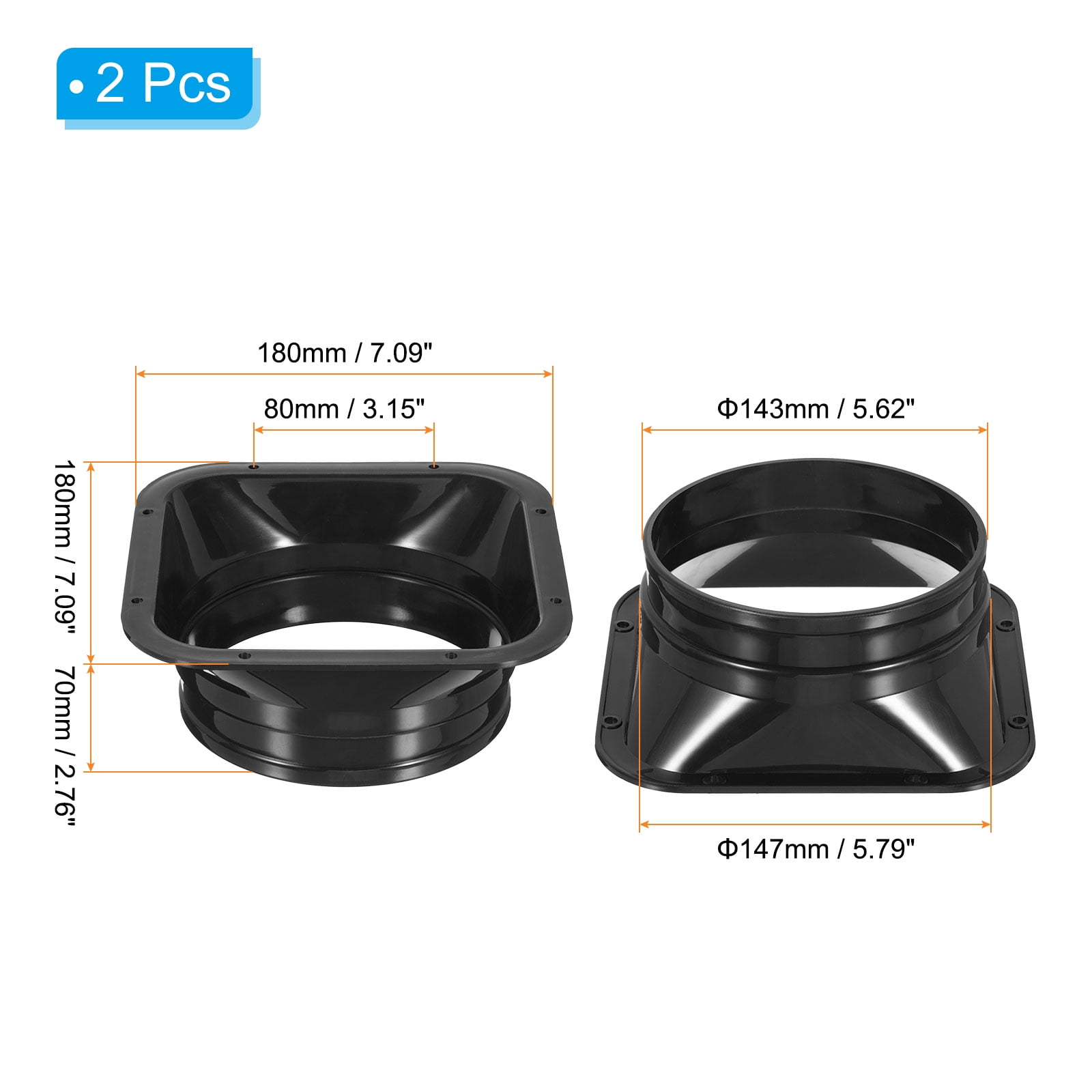 Uxcell 6" Duct Connector Flange, 2pcs PP Dryer Vent Wall Plate Square to Round for Air Heating Cooling Ventilation