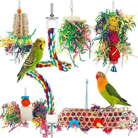 6 Pack Bird Parrot Toys, Parakeet Toys, Bird Shredding Foraging Toys, Chewing Hanging Toy for Small Parakeets Cockatiels, Conures, Macaws, Parrots, Love Birds, Finches