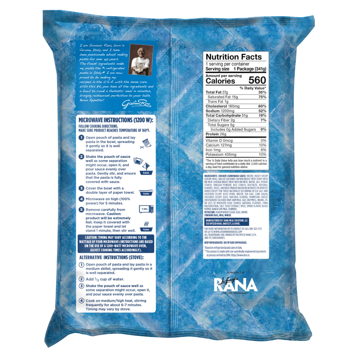 Giovanni Rana Fettuccine Chicken Carbonara 12oz (Fresh), Refrigerated, See Packaging for Allergens
