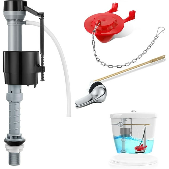 Trousse Universelle de Remplacement pour Réservoir de Toilette, Comprend une Valve de Remplissage de Toilette, Clapet en Caoutchouc de Toilette à Débit Bas de 2 Po avec Chaîne de Toilette, Poignée en Laiton pour Chasse de Toilette à Montage avant, Niveau d'Eau Ajustable (Rouge)