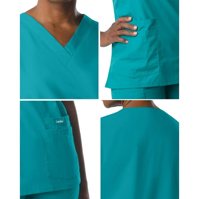 Landau Haut de Blouse Médicale pour Femmes : 4 Poches, Coupe Classique Décontractée, Durable Col en V 8219