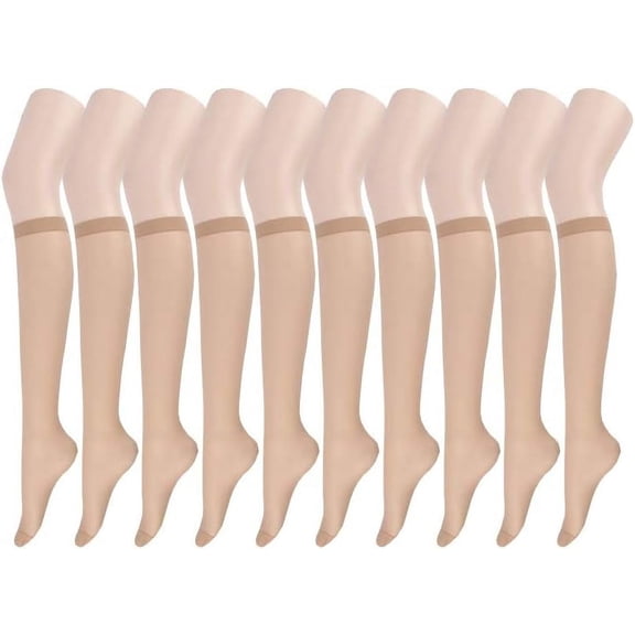 10 Pairs Sheer Knee High Stockings Compression Pantyhose for Women Nude_10pairs One Size