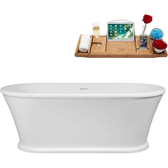 65" Streamline B-420-168-CH Soaking Freestanding Tub and Tray With Internal Drain in Polished Chrome