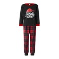 thumbnail image 2 of Pijamas para padres e hijos con estampado de letras, gorro navideño, camisetas de manga larga con cuello redondo y pantalones a cuadros, pelele para bebé, ropa familiar., 2 of 7