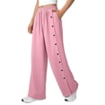 thumbnail image 6 of Side Button Wide Leg Pants for Women Cotton Linen Blend Elastic Waist Pockets Casual Trousers 2026 Trendy Fashion Wear for Daily and Casual Outings, 6 of 6
