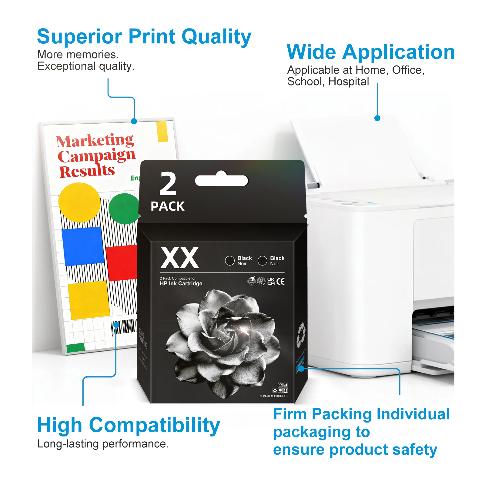65 Ink Cartridges Compatible for HP65 Ink Cartridge Combo for HPInk 65 Black Printers(2 Black)