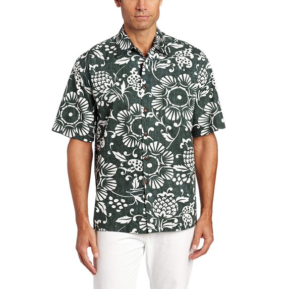 Kahala Men's Dukes Pareo Full Button Front Shirt, Island Green, 2X-Large