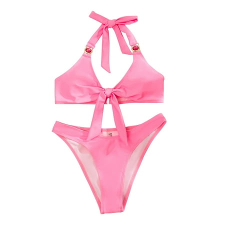 

ZHAGHMIN Two Piece Swimsuit Women Bikini Solid Women S Rope Swimsuit Tied Deep V Color Gathering Backless Swimwears Tankinis Set American Sports Bra Women Boys Swim Shorts 16-18 Juniors Swimsuits Bo