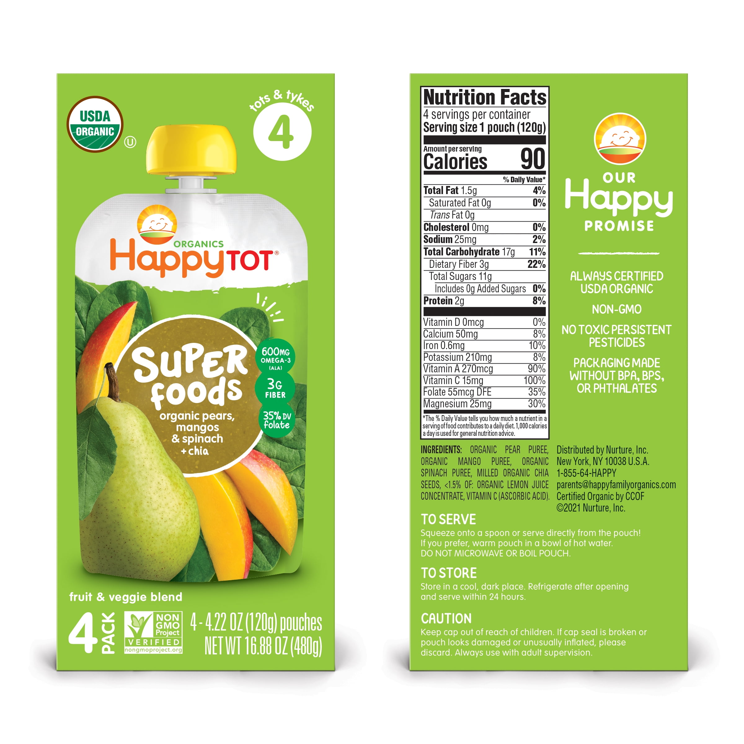 HappyTot® Super Foods Organic Pears Green Beans & Peas Baby Food