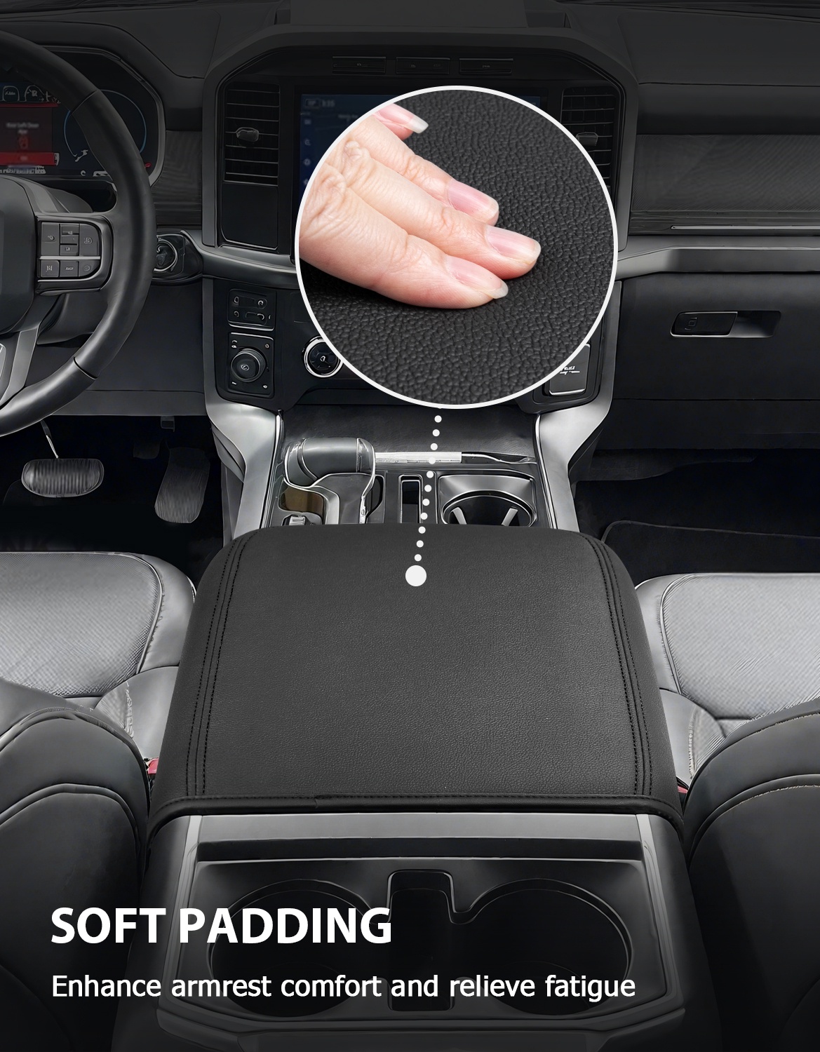 Funda para consola central KBH para Ford Super Duty 2023-2026, protector de cuero para reposabrazos, anti-rayaduras (solo consola de asiento tipo cubo) 7