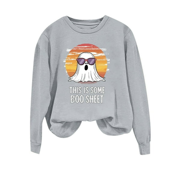 Maplenight Womens Halloween Ghost Graphic Sweatshirt Casual Long Sleeve Crew Neck Pullover Tops Fall Winter Loose Fit Pullover Sweatshirts For Women​​
