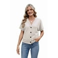 thumbnail image 2 of Womens Summer Tops 2025 Waffle Knit Button Down Shirts Casual V Neck Short Sleeve Shacket Jacket Dressy Blouses M, 2 of 9